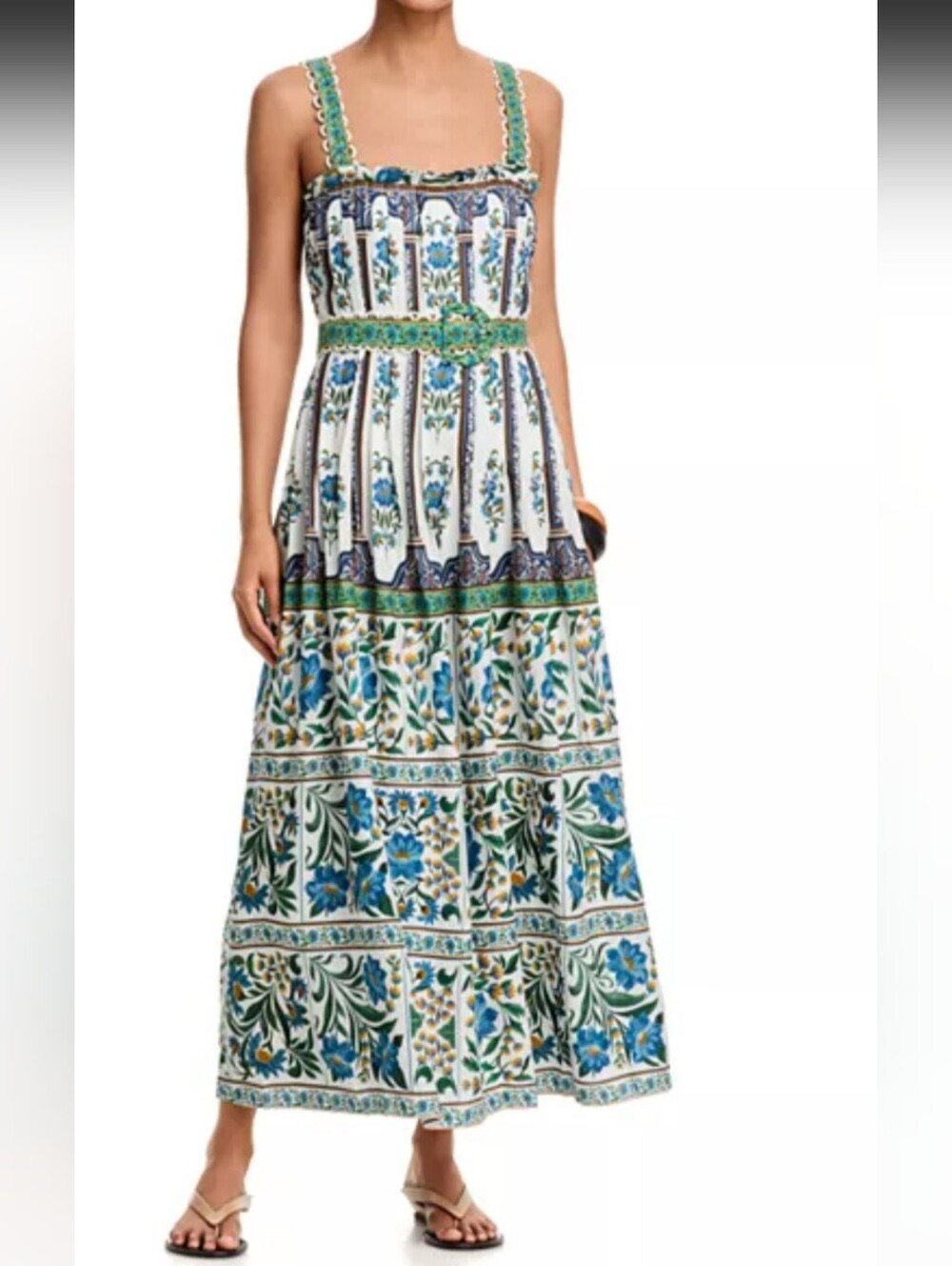 Farm Rio Manoela Off White Sleeveless Belt Maxi Dress NWT